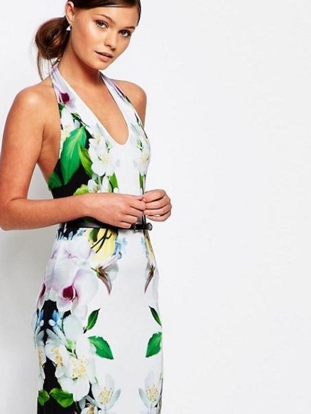 HIGHLY DESIRED! Ted Baker "Torus" Forget Me Not Floral Halter Maxi Dress